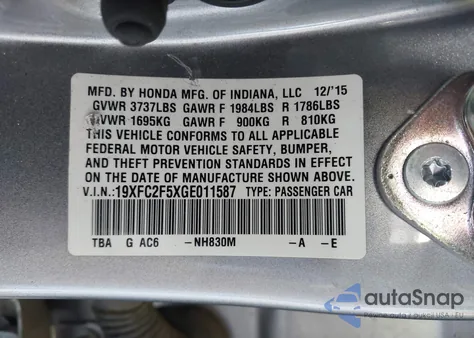 2016 Honda Civic Lx from USA, damaged, VIN 19XFC2F5XGE011587